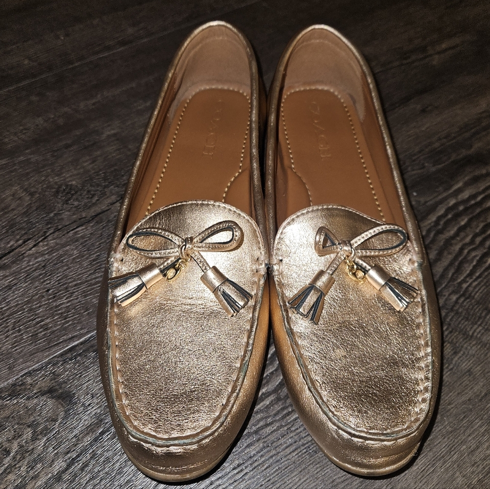 Coach Metallic Loafers with Tassel Accents